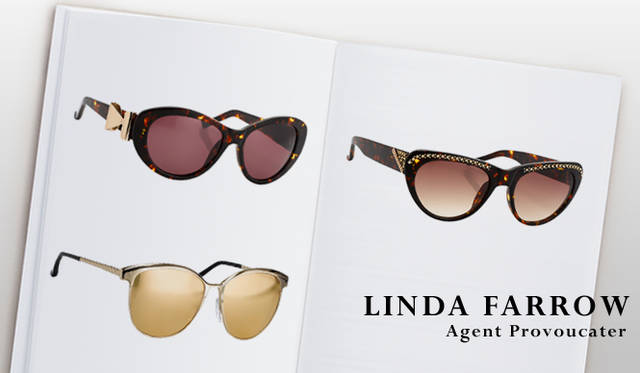 <strong>特集｜この夏のお薦めサングラスを一挙紹介！</strong>　<strong>LINDA FARROW×Agent Provoucater｜リンダ ファロー×エージェント プロボカトュー</strong>　1970年代、ファッションデザイナーであった創設者のLINDA FARROW（リンダ・ファロウ）は、アイウェアをトータルルックを完成させるファッションアクセサリーのひとつとして捉え、多くの斬新なコレクションを発表。その後2003年に創始者の息子であり、現クリエィティブディレクターのSIMON JABLON（サイモン・ジャブロン）氏によってブランドを再始動。2010年より、時代を超えたデザインと洗練された高級感はそのままに、ファッションのトレンドとリンクしたオプティカルラインをスタートし、ファッションコンシャスな人びとからの支持を集めている。注目は旬なデザイナーたちのキャットウォークのためにデザインされたライン。今年はあらたにAgent Provocateur（エージェント プロボカトュー）が登場！　<br />左上から時計まわりに 3万3600円、3万7800円、3万9900円（以上すべて参考価格）　（エージェント プロボカトュー by リンダ ファロー／ディプトリクス　Tel. 03-3409-0089）