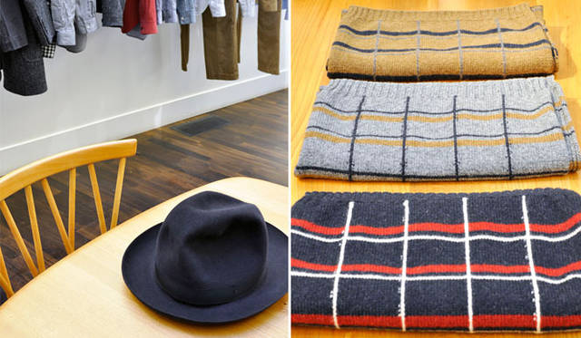 　MARGARET HOWELL MENS AUTUMN WINTER 2011 at MARGARET HOWELL PARIS SHOP　筒に収まるほどソフトで抜群の復元力を誇る「CHRISTY’S HAT（クリスティーズ）」のハットと、今シーズン注目したいニットのカラーバリエーション。