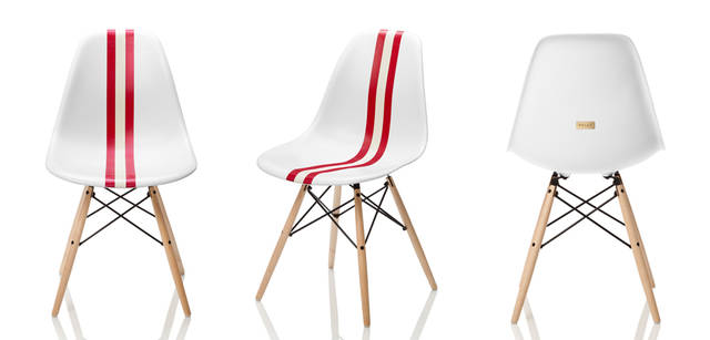 <strong>BALLY｜バリー　BALLY Meets Herman Miller！</strong>　ハーマンミラーとコラボレーションしてつくられた、バリー160周年のスペシャルチェア。時代を超えて愛されつづけているイームスのシェルチェアに、ブランドアイコンであるバリー・ストライプをほどこした。160周年にちなんで限定16脚が、8月10日よりOPENERS上にてチャリティオークションにかけられる。乞ご期待！