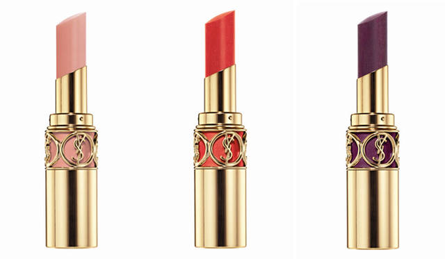 <strong>YVES SAINT LAURENT｜イヴ・サンローラン</strong>　 AUTUMN WINTER LOOK 2011/2012　＜口紅＞ルージュ ヴォリュプテ パール　左／No. 107（新色）、中／No. 107（新色）、右／No.112（数量限定色）