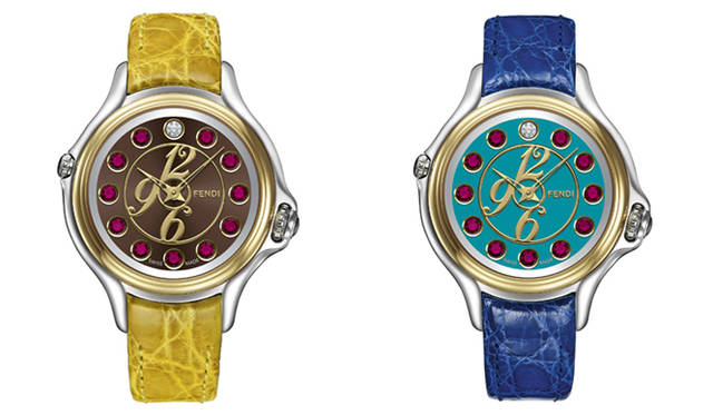 <strong>FENDI｜フェンディ</strong>　「クレイジー カラット」は、独自の特許技術をもちいて、文字盤にはめられた3色のセミプレシャスストーンを自由にセットできるインデックス機構が最大の特徴。ケースバックには限定の証でもあるシリアルナンバー入り。「クレイジー カラット」リミテッドエディション 各57万7500円 （ともにフェンディ／フェンディ ジャパン）