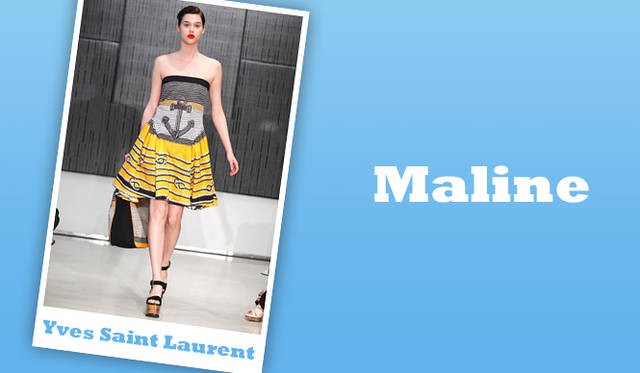 Maline <strong>特集|2012年春夏トレンド速報!</strong> Chapter1:注目のスタイルキーワードをチェック! “Marine” 春夏シーズンに欠かせないのがマリンスタイル。ボーダーパターンを取り入れた着こなしはもちろん、ハイウェストのセーラーパンツを合わせたレトロ感のあるコーディネイトは旬なスタリングと言えそう。また、碇モチーフがトレンドの予感! プリントやアクセサリーなどで大胆に取り入れたい。