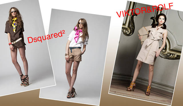 g_safari_1 <strong>特集|2012年春夏トレンド速報!</strong> Chapter1:注目のスタイルキーワードをチェック! “Safari” 左からDsquared²(ディースクエアード)、VIKTOR&ROLF(ヴィクター&ロルフ)