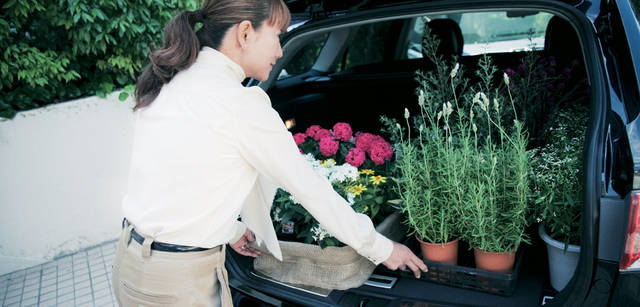 <strong>Toyota Avensis｜トヨタ アベンシス</strong>　別荘でのガーデニングはいつも大荷物だという藤原さん。