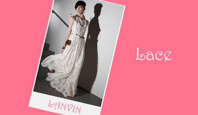 <strong>特集｜2012年春夏トレンド速報！</strong>　Chapter2：これひとつで即旬顔に！　押さえるべきディテール＆アイテム　“Lace”　来季も引きつづき注目されるレース。トランスぺアレントなレースアイテムでセンシュアルな着こなしを楽しむか、それともニットレースでイノセントなイメージを演出するか、幅広いスタイリングが楽しめそう。