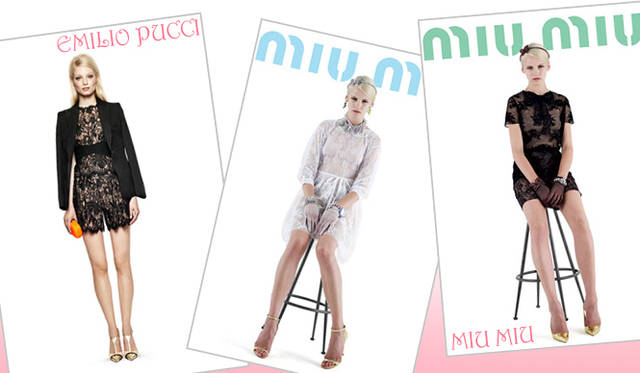 <strong>特集｜2012年春夏トレンド速報！</strong>　Chapter2：これひとつで即旬顔に！　押さえるべきディテール＆アイテム　　“Lace”　左からEMILIO PUCCI（エミリオ・プッチ）、MIU MIU（ミュウミュウ）