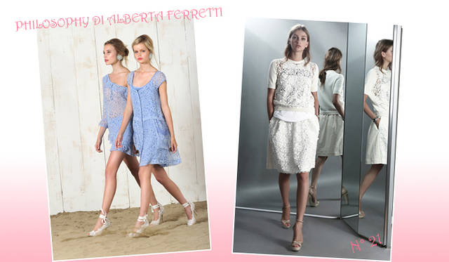 <strong>特集｜2012年春夏トレンド速報！</strong>　Chapter2：これひとつで即旬顔に！　押さえるべきディテール＆アイテム　　“Lace”　左からPHILOSOPHY DI ALBERTA FERRETTI（フィロソフィ ディ アルベルタ フェレッティ）、N°21（ヌメロ ヴェントゥーノ）