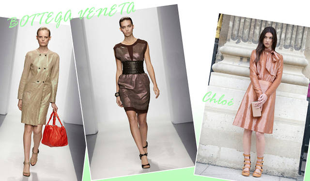 <strong>特集｜2012年春夏トレンド速報！</strong>　Chapter2：これひとつで即旬顔に！　押さえるべきディテール＆アイテム　“Shiny”　左からBOTTEGA VENETA（ボッテガ・ヴェネタ）、Chloé（クロエ）