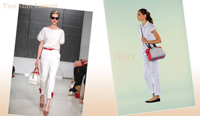 <strong>特集｜2012年春夏トレンド速報！</strong>　Chapter3：手軽に取り入れられるカラー＆パターン、マストハブとは？　“WHITE”　左からYves Saint Laurent（イヴ・サンローラン）、FENDI（フェンディ）