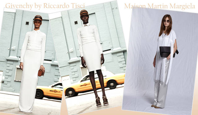 <strong>特集｜2012年春夏トレンド速報！</strong>　Chapter3：手軽に取り入れられるカラー＆パターン、マストハブとは？　“WHITE”　左からGivenchy by Riccardo Tisci（ジバンシィ バイ リカルド ティッシ）、Maison Martin Margiela（メゾン マルタン マルジェラ）