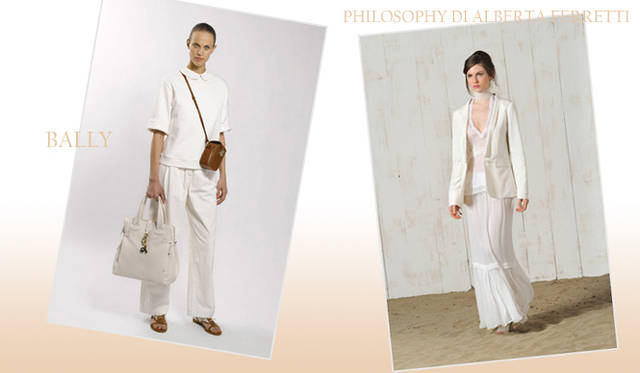 <strong>特集｜2012年春夏トレンド速報！</strong>　Chapter3：手軽に取り入れられるカラー＆パターン、マストハブとは？　“WHITE”　左からBALLY（バリー）、PHILOSOPHY DI ALBERTA FERRETTI（フィロソフィ ディ アルベルタ フェレッティ）