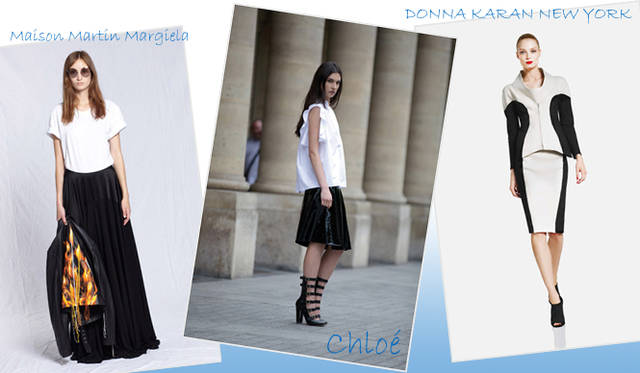 <strong>特集｜2012年春夏トレンド速報！</strong>　Chapter3：手軽に取り入れられるカラー＆パターン、マストハブとは？　“Black & White”　左からMaison Martin Margiela（メゾン マルタン マルジェラ）、Chloé（クロエ）、DONNA KARAN NEW YORK（ダナ キャラン ニューヨーク）