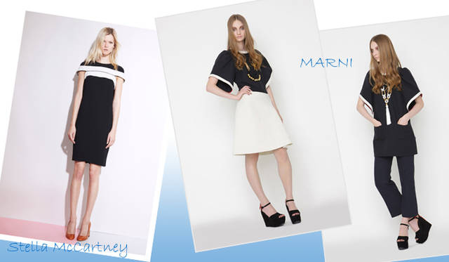 <strong>特集｜2012年春夏トレンド速報！</strong>　Chapter3：手軽に取り入れられるカラー＆パターン、マストハブとは？　“Black & White”　左からStella McCartney（ステラマッカートニー）、MARNI（マルニ）