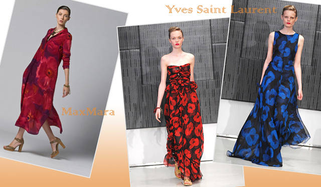 <strong>特集｜2012年春夏トレンド速報！</strong>　Chapter3：手軽に取り入れられるカラー＆パターン、マストハブとは？　“Flower”　左からMaxMara（マックスマーラ）、Yves Saint Laurent（イヴ・サンローラン）