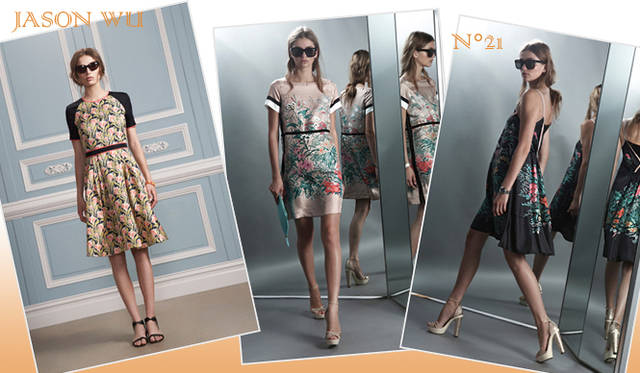 <strong>特集｜2012年春夏トレンド速報！</strong>　Chapter3：手軽に取り入れられるカラー＆パターン、マストハブとは？　“Flower”　左からJASON WU（ジェイソン ウー）、N°21（ヌメロ ヴェントゥーノ）