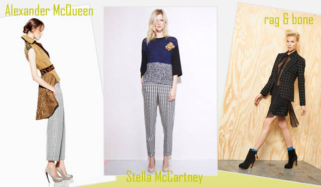 <strong>特集｜2012年春夏トレンド速報！</strong>　Chapter3：手軽に取り入れられるカラー＆パターン、マストハブとは？　“Check Pattern”　左からAlexander McQueen（アレキサンダー・マックイーン）、Stella McCartney（ステラマッカートニー）、rag & bone（ラグ & ボーン）