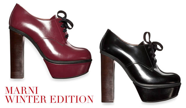 <strong>特集｜2011-12年秋冬トレンドシューズはこれ！　Chapter 02：Lace Up<br /><br />MARNI WINTER EDITION｜マルニ　ウィンターエディション</strong>　シューズ [H 11cm]　　7万8750円　（マルニ　ウィンターエディション／マルニジャパン　Tel. 03-6416-1024）