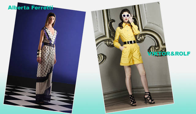 <strong>特集｜2012年春夏トレンド速報！</strong>　Chapter3：手軽に取り入れられるカラー＆パターン、マストハブとは？　“Dot Pattern”　左からALBERTA FERRETTI（アルベルタフェレッティ）、VIKTOR&ROLF（ビクター＆ロルフ）