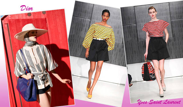 <strong>特集｜2012年春夏トレンド速報！</strong>　Chapter3：手軽に取り入れられるカラー＆パターン、マストハブとは？　“Border & Stripe”　左からDior（ディオール）、Yves Saint Laurent（イヴ・サンローラン）