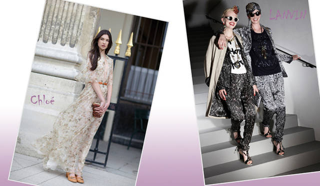 <strong>特集｜2012年春夏トレンド速報！</strong>　Chapter3：手軽に取り入れられるカラー＆パターン、マストハブとは？　“Watercolor”　左からChloé（クロエ）、LANVIN（ランバン）