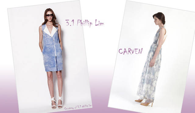 <strong>特集｜2012年春夏トレンド速報！</strong>　Chapter3：手軽に取り入れられるカラー＆パターン、マストハブとは？　“Watercolor”　左から3.1 Phillip Lim（3.1 フィリップ リム）、CARVEN（カルバン）