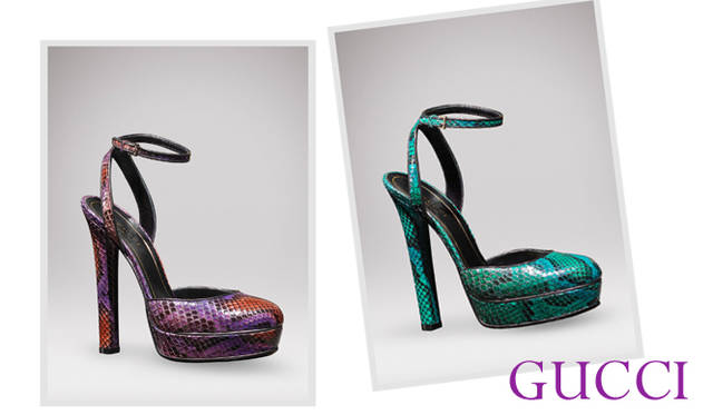 <strong>特集｜2011-12年秋冬トレンドシューズはこれ！　Chapter 03：Exotic Leather<br /><br />Gucci｜グッチ</strong>　プラットフォームメリージェーンシューズ [H 11cm]　各12万9150円　（グッチ／グッチ ジャパン カスタマーサービス　Tel. 03-5469-6611）