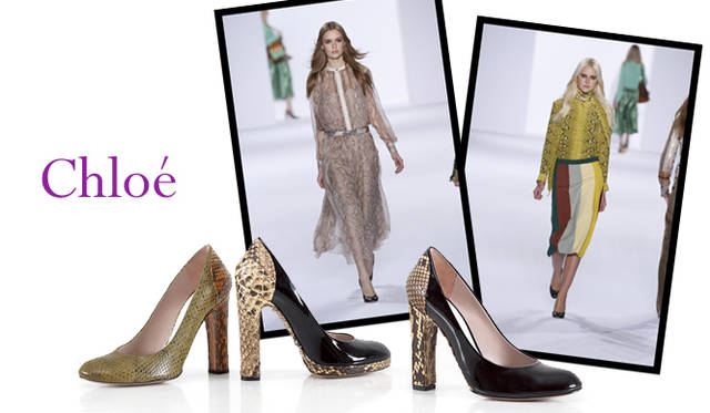 <strong>特集｜2011-12年秋冬トレンドシューズはこれ！　Chapter 03：Exotic Leather<br /><br />Chloé｜クロエ</strong>　左からパンプス　8万850円 [H 10cm]、8万850円 [H 9cm]、参考商品　（クロエ／クロエ インフォメーションデスク　Tel. 03-4335-1750）