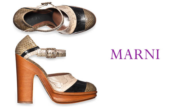 <strong>特集｜2011-12年秋冬トレンドシューズはこれ！　Chapter 03：Exotic Leather<br /><br />MARNI｜マルニ</strong>　ストラップシューズ [H 13cm]　9万6600円　（マルニ／マルニジャパン　Tel. 03-6416-1024）