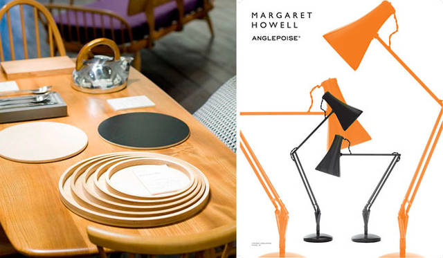<strong> MARGARET HOWELL｜マーガレット・ハウエル</strong>　伊勢丹新宿店本館5階＝ザ・ステージ#5「MARGARET HOWELL HOUSE」<br>左／テーブルコーディネイト、右／アングルポイズ デスクライトのアートワーク