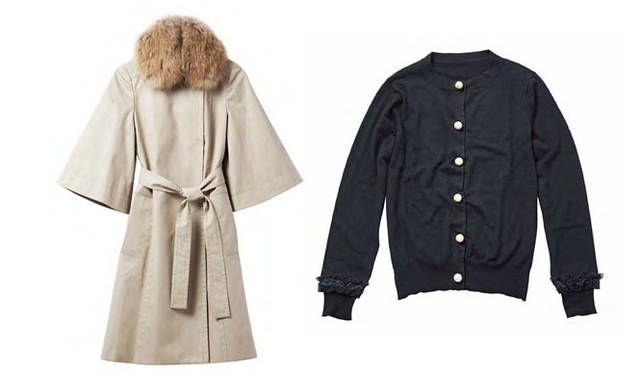 <strong>BARNEYS NEW YORK｜バーニーズ　ニューヨーク</strong>　バーニーズ　ニューヨーク福岡店 オープン記念イベント<br>左／「M・FIL×BARNEYS NEW YORK」コート6万9300円、右／「PETITE ROBE NOIRE」カーディガン3万2550円