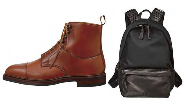 <strong>BARNEYS NEW YORK｜バーニーズ　ニューヨーク</strong>　バーニーズ　ニューヨーク福岡店 オープン記念アイテム<br>左／「CROCKETT&JONES」ブーツ8万9250円、右／「GIVENCHY」デイバッグ9万9750円