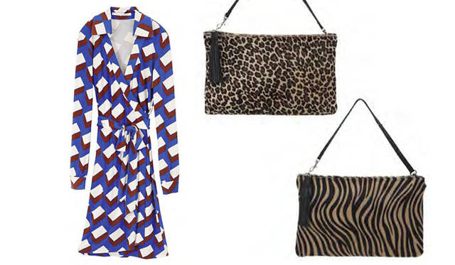 <strong>BARNEYS NEW YORK｜バーニーズ　ニューヨーク</strong>　バーニーズ　ニューヨーク福岡店 オープン記念アイテム<br>左／「DIANE VON FURSTENBERG」ドレス4万9350円、右／「GIANNI CHIARINI」バッグ各1万4700円