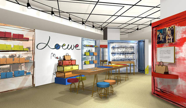 <strong>LOEWE｜ロエベ</strong>　伊勢丹新宿店にて「ロエベ　マスター・オブ・レザー」展開催<br />ステージ装飾やステージと連動した半面ウィンドーのインスタレーションはアートディレクターでもありイラストレーターとしても人気のロバート・クラーク氏が担当。ロエベにまつわるストーリーが彼特有のポップなタッチで描き出されるスペインらしいカラフルな色づかいでポップかつアーティスティックな空間を演出した。