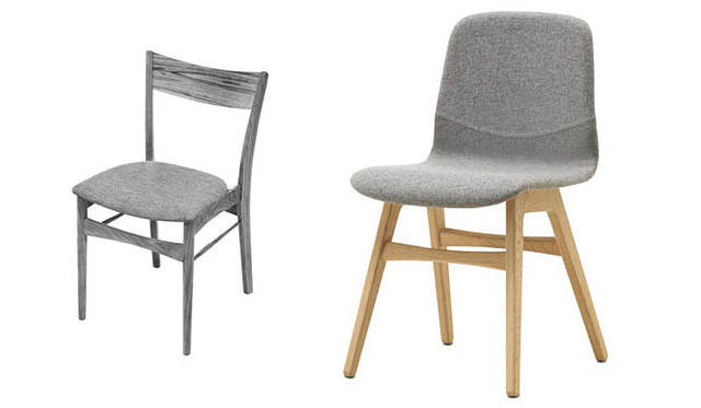 <strong>BoConcept｜ボーコンセプト</strong>　2012新作コレクション<br>左／旧プロダクト、右／「London」チェア イトグレーFeltファブリック/オーク 4万5800円　※各種ファブリック、レザーあり4万2900円より
