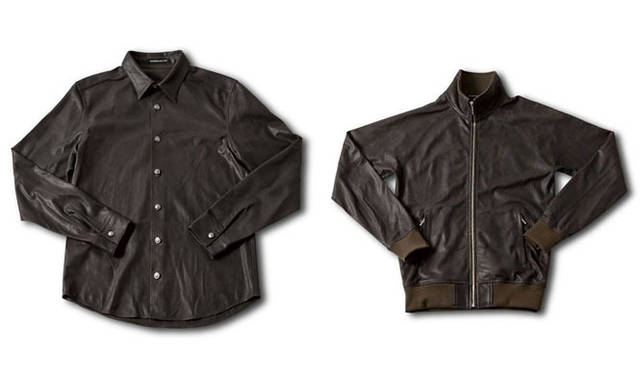 <strong>WHEREABOUTS｜ウエアラバウツ</strong>　2011-12秋冬コレクション　左／ニューゴートレザーシャツ7万3500円、右／ニューゴートレザーブルゾン6万900円