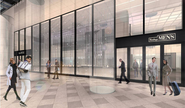 <strong>阪急MEN’S TOKYO</strong>   館内へ一歩足を踏み入れると、まるでデザイナーズホテルのように洗練された空間が広がる。「スマート アリュール」をテーマとした、クロームメッキによる球体のシャンデリア、グレイッシュの世界にパープルを効果的に配色するなど、おとなの空間ならではの“色気”が館内を満たす。