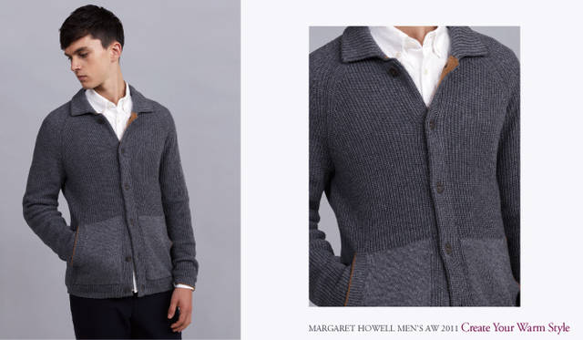 <strong> MARGARET HOWELL｜マーガレット・ハウエル</strong>　2011秋冬コレクション　カーディガン2万7300円、シャツ1万8900円（ともにMHL.）