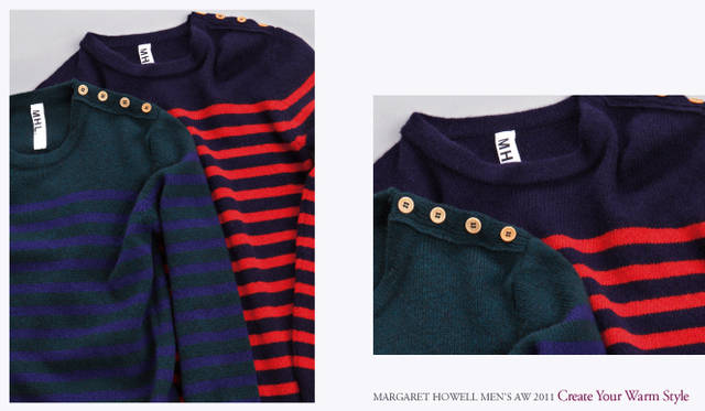 <strong> MARGARET HOWELL｜マーガレット・ハウエル</strong>　2011秋冬コレクション　ボーダーニット各2万4150円（MHL.）