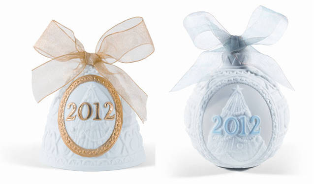 <strong>LLADRO｜リヤドロ</strong>　左／2012年イヤーベル(Re-Deco)（H9×W8×D8cm）1万3650円、右／2012年イヤーボール（H10×W8×D8cm）1万3650円