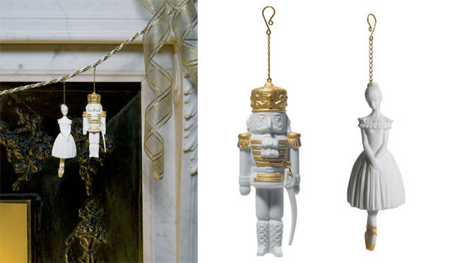 <strong>LLADRO｜リヤドロ</strong>　＜クリスマスオーナメント＞左／くるみ割り人形（H16×W4×D3cm）1万3650円、右／バレリーナ（H17×W5×D4cm）1万500円