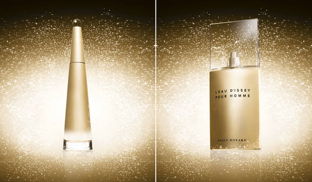 <strong>ISSEY MIYAKE PARFUMS│イッセイ ミヤケ</strong>　左／ロードゥ イッセイ ゴールド アブソリュート オードバルファム スプレー、右／ロードゥ イッセイ プールオム ゴールド アブソリュート オードトワレ スプレー