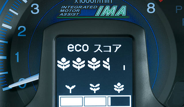 <strong>HONDA INSIGHT｜ホンダ インサイト</strong>　運転終了後、そのドライブにおけるエコドライブ度を採点し、葉っぱのアイコンでスコアを表示するティーチング機能。