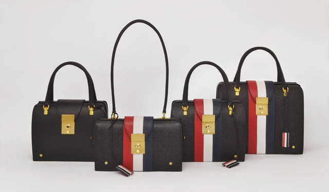 <strong>THOM BROWNE│トム ブラウン</strong>　バッグ　左から／30万4500円、21万円、30万4500円、36万7500円（すべてトム ブラウン／ステディ スタディ）
