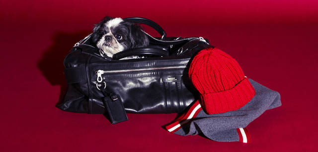 <strong>BALLY｜バリー</strong><br />ビッグボストンバッグは艶感のあるブラックレザーがモダンな表情を湛える。ボストンバッグ 16万2750円、ニットキャップ 1万5750円、マフラー 2万8350円（すべてバリー）