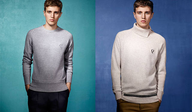 <strong>Fred Perry｜フレッドペリー</strong>　「Fred Perry×Six Eight Seven Six」　左／クルーネックセーター2万7300円、右／ロールネックセーター2万5200円