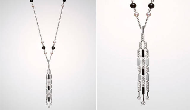 <strong>MIKIMOTO｜ミキモト</strong>　「Christmas Collection 2011」　摩天楼に降る雪や、ライトアップされて輝くニューヨークの街をイメージしたアール・デコスタイルのネックレス。ネックレス[WGK18×ダイアモンド×オニキス×アコヤ真珠]71万4000円