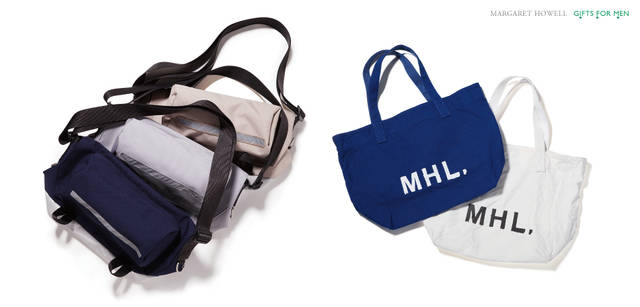 <strong>MARGARET HOWELL｜マーガレット・ハウエル</strong>　吉田カバン社別注ショルダーバッグ 各1万9950円（すべてマーガレット・ハウエル）、トートバッグ 各7875円（ともにMHL.）