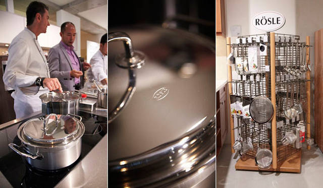 <strong>第4回「リビング ウェルネス イン ラグジュアリー」ランチ・パーティー</strong>　プロ仕様の高級キッチンツールメーカー「レズレー」。ドイツ発 レズレーの調理器具を用いたマリオ・フリットリシェフのクッキングパフォーマンス。実用性とデザインとのバランスが秀逸な数かずの調理機器は、男女問わずゲストの興味を惹いた。