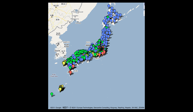 <strong>NISSAN LEAF｜日産 リーフ</strong>　CHAdeMO協議会資料の資料。赤で記されている関東エリアが圧倒的に充実している