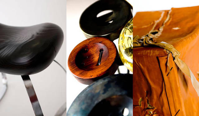 <strong>OGATA｜オガタ</strong>　左から、「BEANSE CHAIR（ビーンズチェア）」、｢BUTTON BENCH（ボタンベンチ）｣　、「BOX STOOL（ボックススツール）」